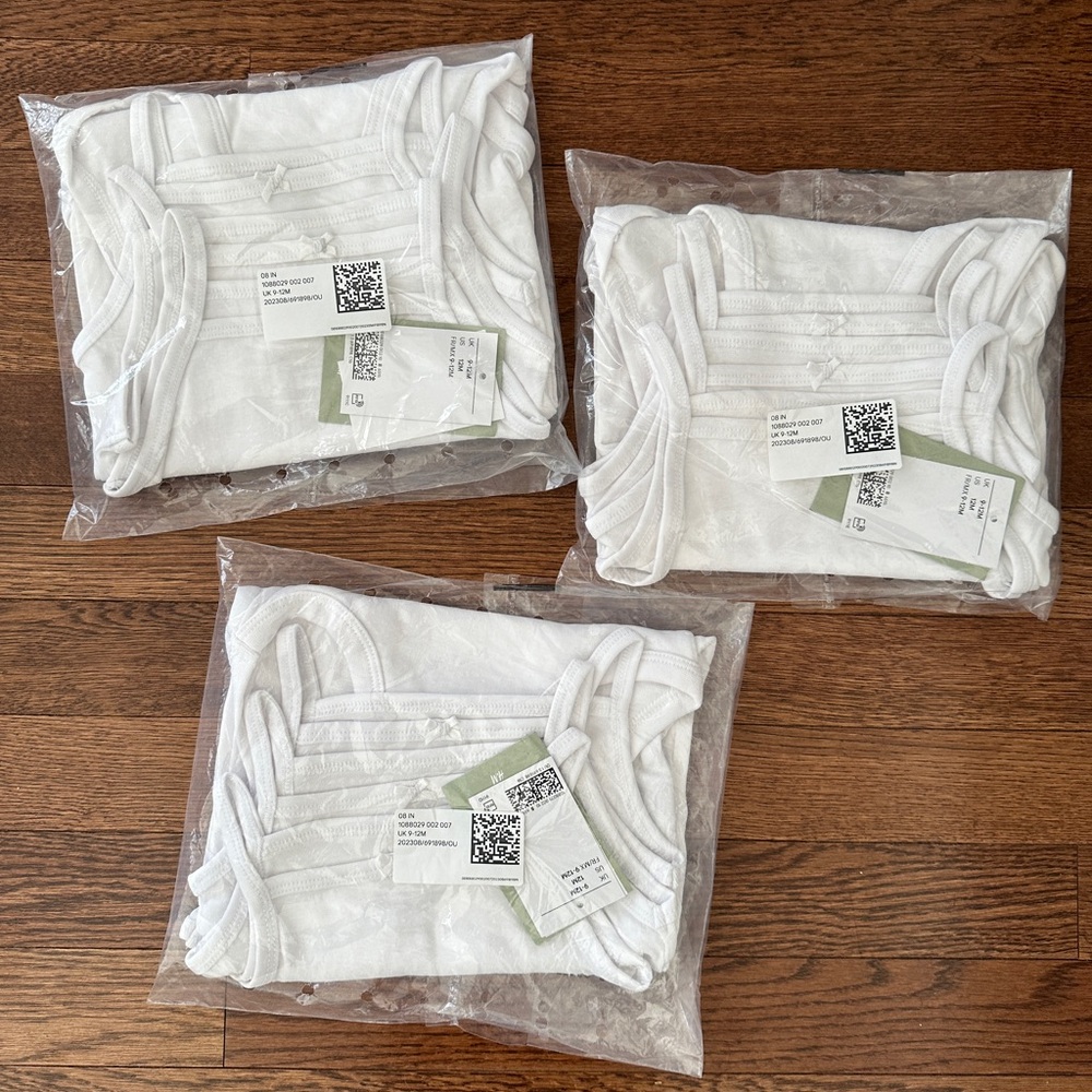 3 pack H&M snap onesie undershirts, white